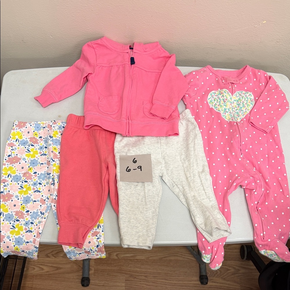 Baby Girls Pink Heart Polka Dot Footed Sleeper + Pink Jacket and Pants Set